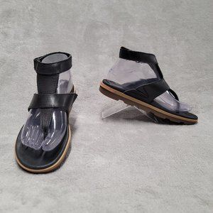 Sorel Torpeda Ankle T-Strap Sandals Women’s Size 7.5 Black Leather Thong leather